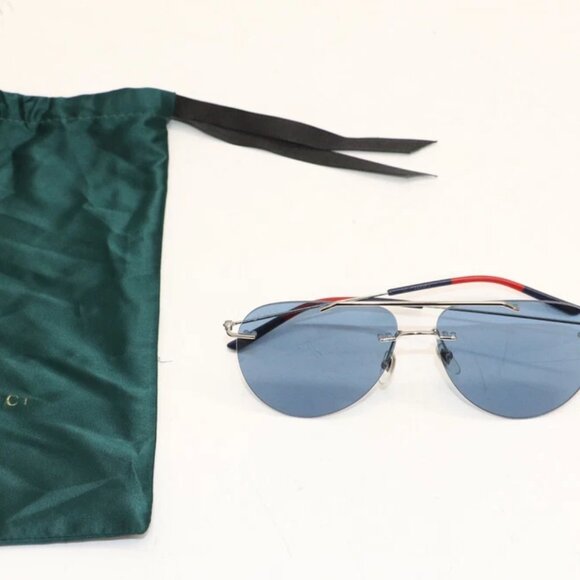Gucci Men's Silver Pilot Polarized Sunglasses GG0397S 006 60/14 150mm - Blue/Red